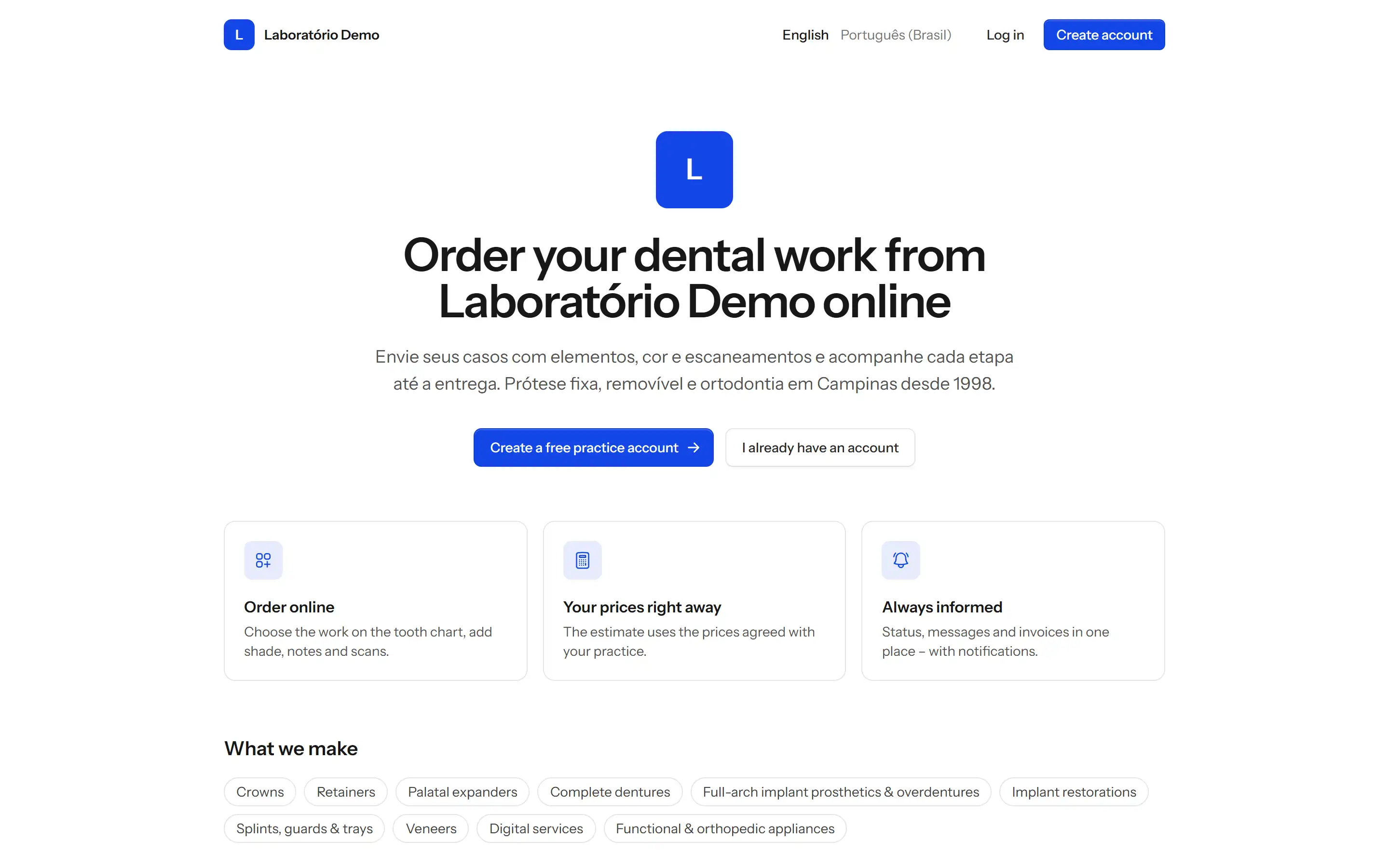 Portal de um laboratório com cadastro para clínicas