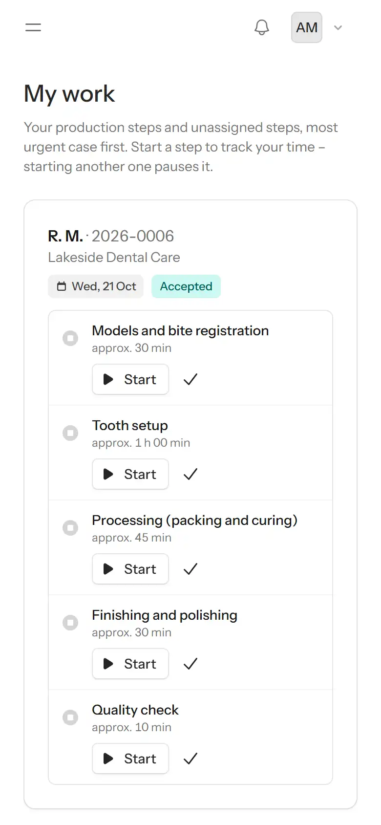 My work on a phone with the production steps of a case and start buttons